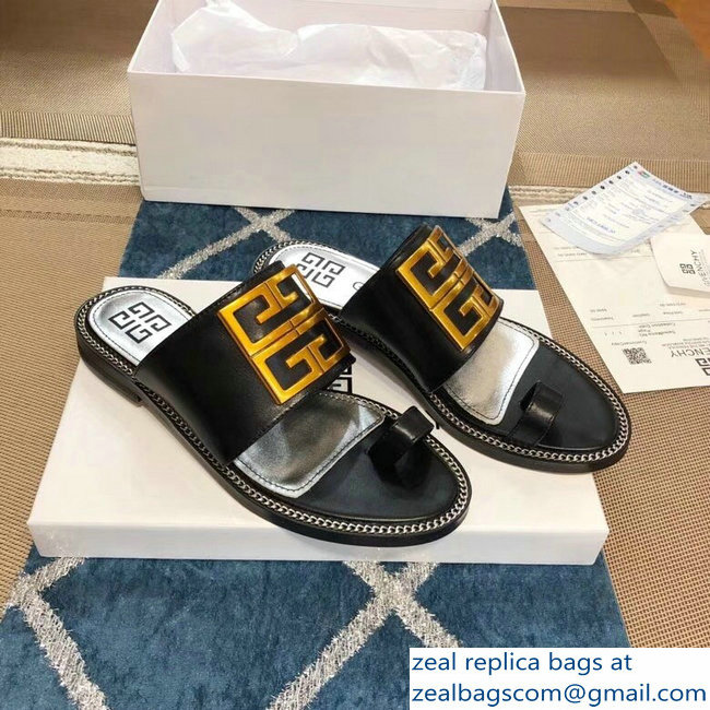 Givenchy 4G Logo Chain Around Flat Sandals Black 2019