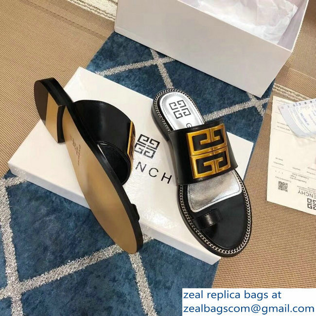 Givenchy 4G Logo Chain Around Flat Sandals Black 2019 - Click Image to Close