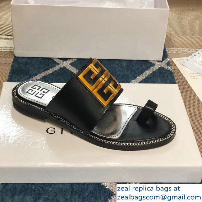 Givenchy 4G Logo Chain Around Flat Sandals Black 2019