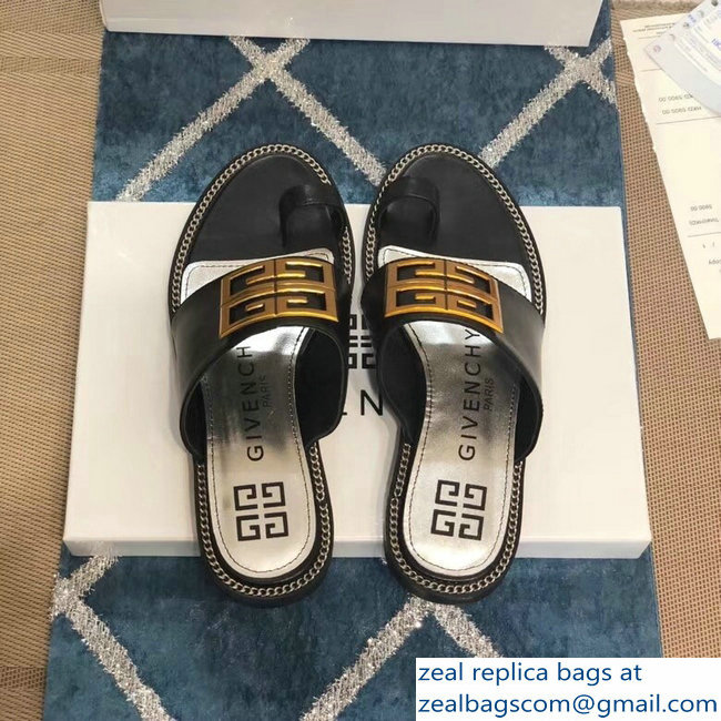 Givenchy 4G Logo Chain Around Flat Sandals Black 2019