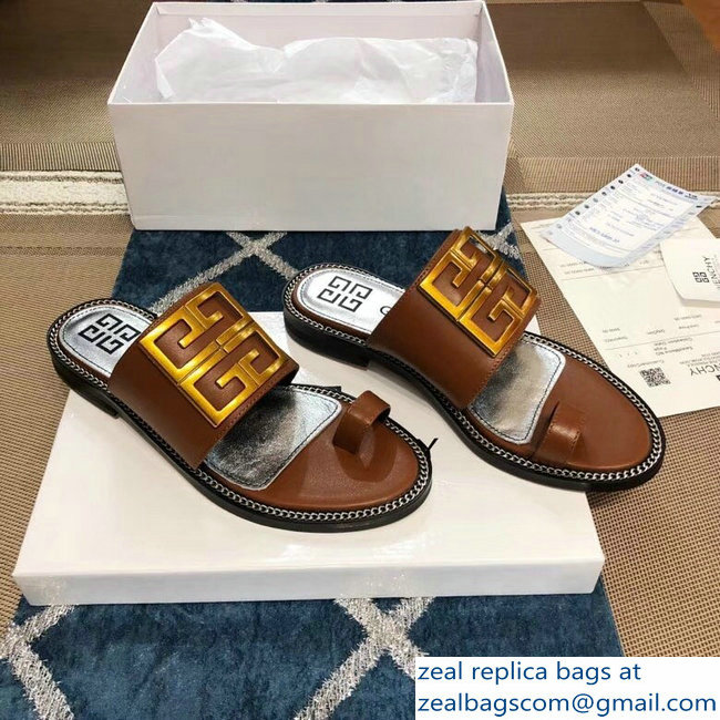 Givenchy 4G Logo Chain Around Flat Sandals Brown 2019