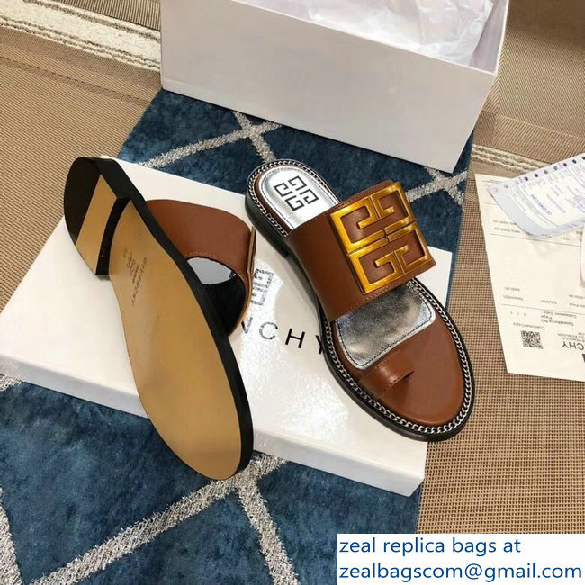 Givenchy 4G Logo Chain Around Flat Sandals Brown 2019 - Click Image to Close