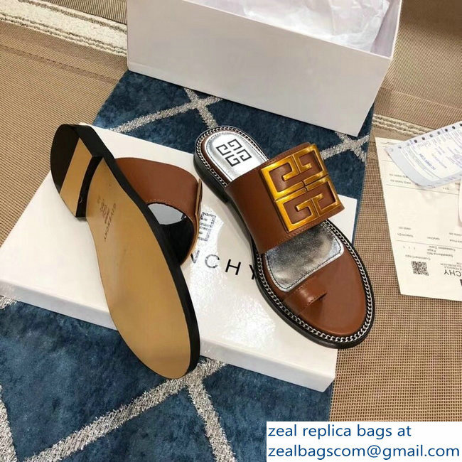 Givenchy 4G Logo Chain Around Flat Sandals Brown 2019