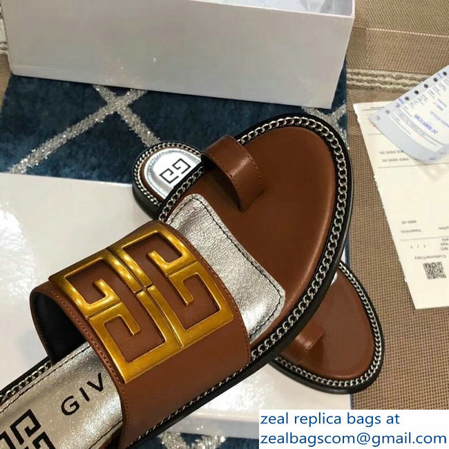 Givenchy 4G Logo Chain Around Flat Sandals Brown 2019