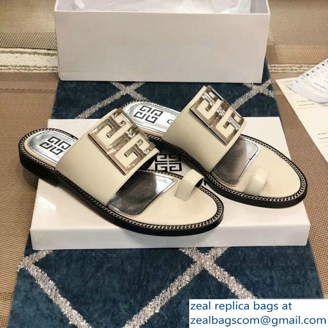 Givenchy 4G Logo Chain Around Flat Sandals White 2019