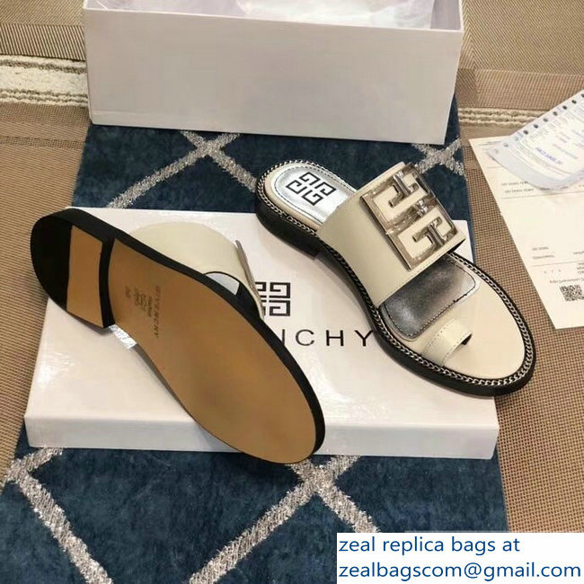 Givenchy 4G Logo Chain Around Flat Sandals White 2019