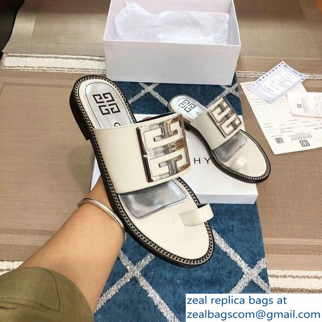 Givenchy 4G Logo Chain Around Flat Sandals White 2019 - Click Image to Close