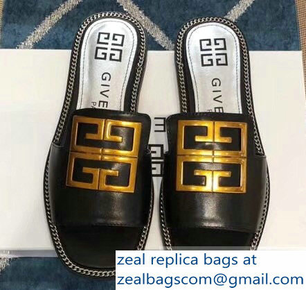 Givenchy 4G Logo Chain Around Slides Flat Sandals Black 2019