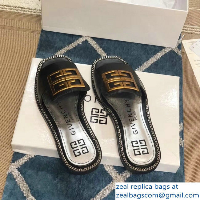 Givenchy 4G Logo Chain Around Slides Flat Sandals Black 2019