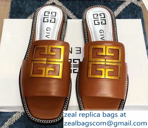 Givenchy 4G Logo Chain Around Slides Flat Sandals Brown 2019