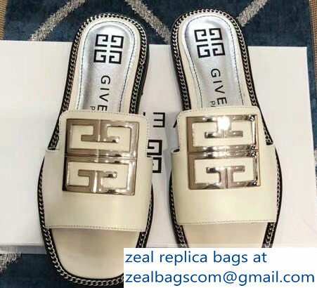 Givenchy 4G Logo Chain Around Slides Flat Sandals White 2019 - Click Image to Close