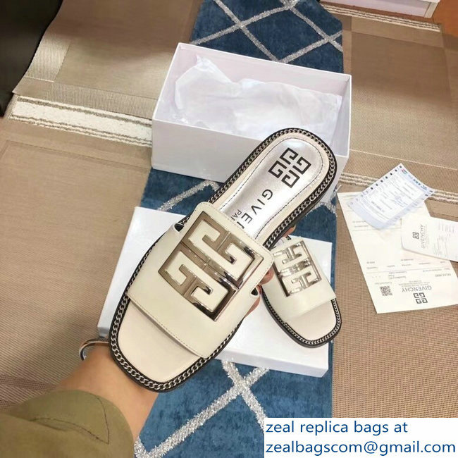 Givenchy 4G Logo Chain Around Slides Flat Sandals White 2019 - Click Image to Close