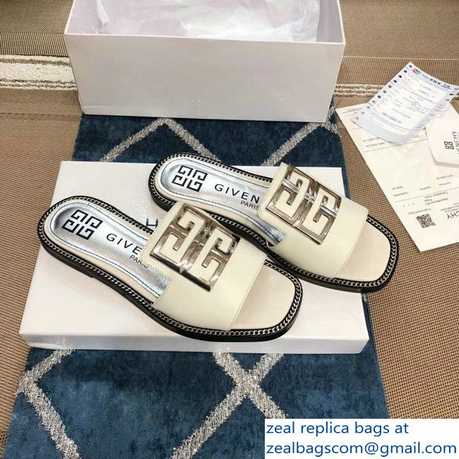 Givenchy 4G Logo Chain Around Slides Flat Sandals White 2019 - Click Image to Close