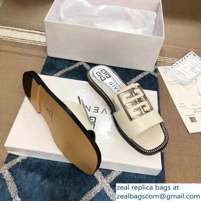 Givenchy 4G Logo Chain Around Slides Flat Sandals White 2019 - Click Image to Close