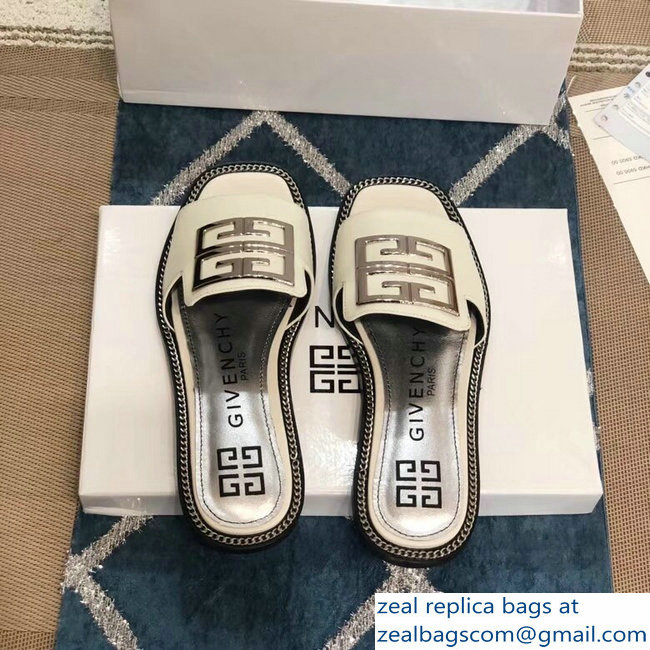 Givenchy 4G Logo Chain Around Slides Flat Sandals White 2019