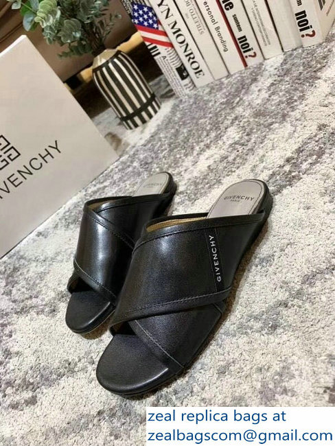 Givenchy Crossover Logo Flat Sandals Black 2019 - Click Image to Close
