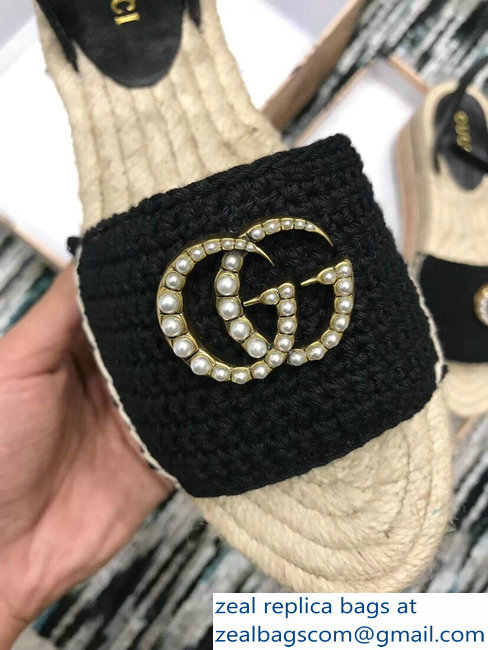 Gucci Crochet Espadrilles Sandals Black With Pearls Double G 2019 - Click Image to Close