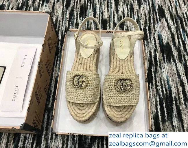 Gucci Crochet Espadrilles Sandals Nude With Pearls Double G 2019 - Click Image to Close