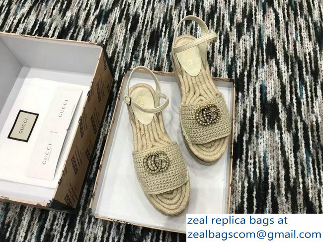 Gucci Crochet Espadrilles Sandals Nude With Pearls Double G 2019 - Click Image to Close