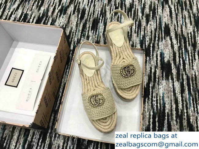 Gucci Crochet Espadrilles Sandals Nude With Pearls Double G 2019