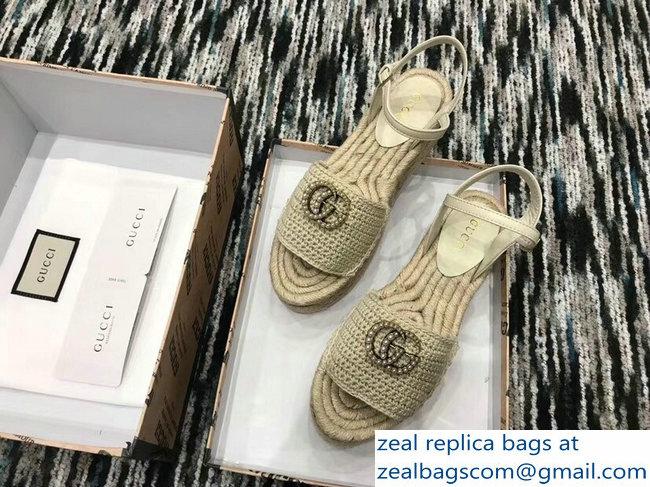 Gucci Crochet Espadrilles Sandals Nude With Pearls Double G 2019