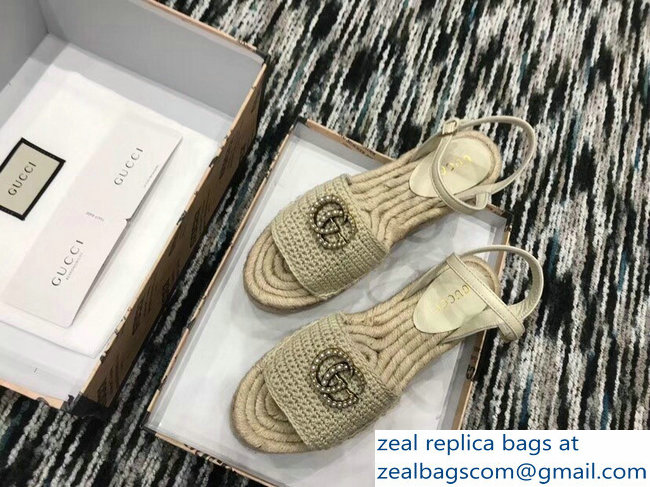 Gucci Crochet Espadrilles Sandals Nude With Pearls Double G 2019