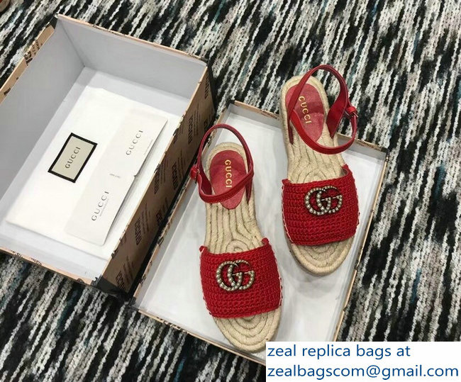 Gucci Crochet Espadrilles Sandals Red With Pearls Double G 2019 - Click Image to Close