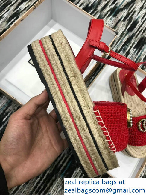 Gucci Crochet Espadrilles Sandals Red With Pearls Double G 2019 - Click Image to Close