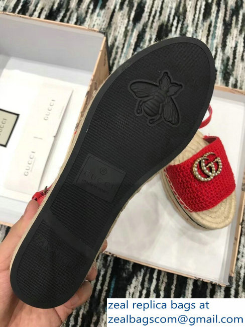 Gucci Crochet Espadrilles Sandals Red With Pearls Double G 2019 - Click Image to Close