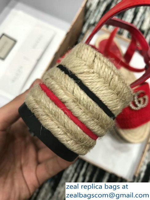 Gucci Crochet Espadrilles Sandals Red With Pearls Double G 2019 - Click Image to Close