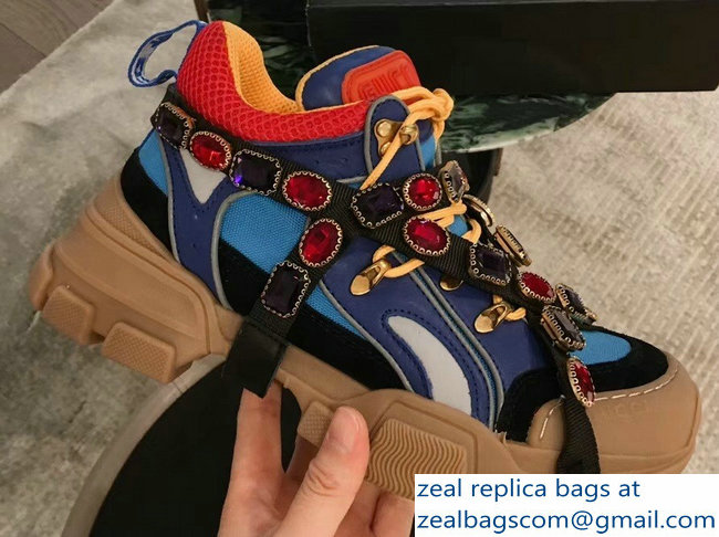 Gucci Flashtrek Sneakers Blue with Removable Crystals 2019 - Click Image to Close