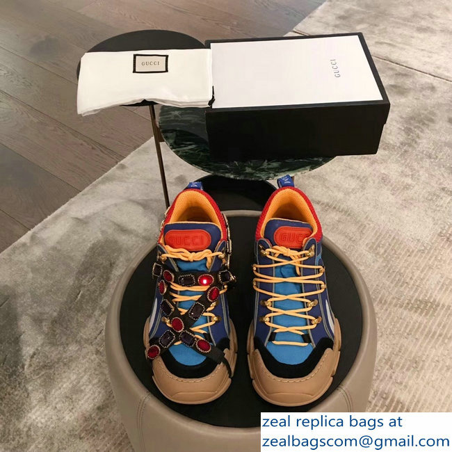 Gucci Flashtrek Sneakers Blue with Removable Crystals 2019