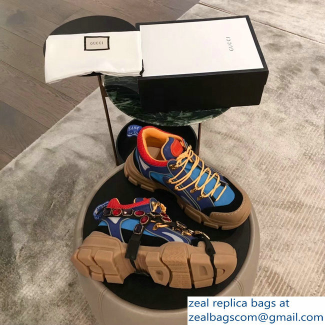 Gucci Flashtrek Sneakers Blue with Removable Crystals 2019