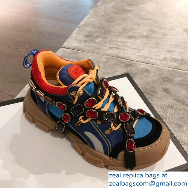 Gucci Flashtrek Sneakers Blue with Removable Crystals 2019 - Click Image to Close