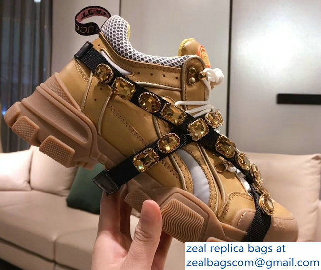 Gucci Flashtrek Sneakers Gold with Removable Crystals 2019 - Click Image to Close