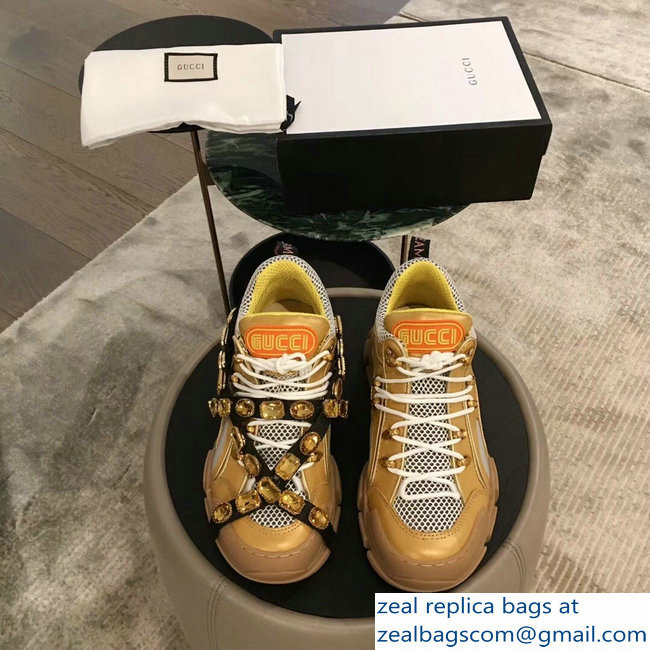 Gucci Flashtrek Sneakers Gold with Removable Crystals 2019 - Click Image to Close