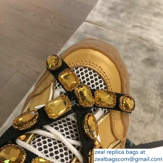 Gucci Flashtrek Sneakers Gold with Removable Crystals 2019 - Click Image to Close