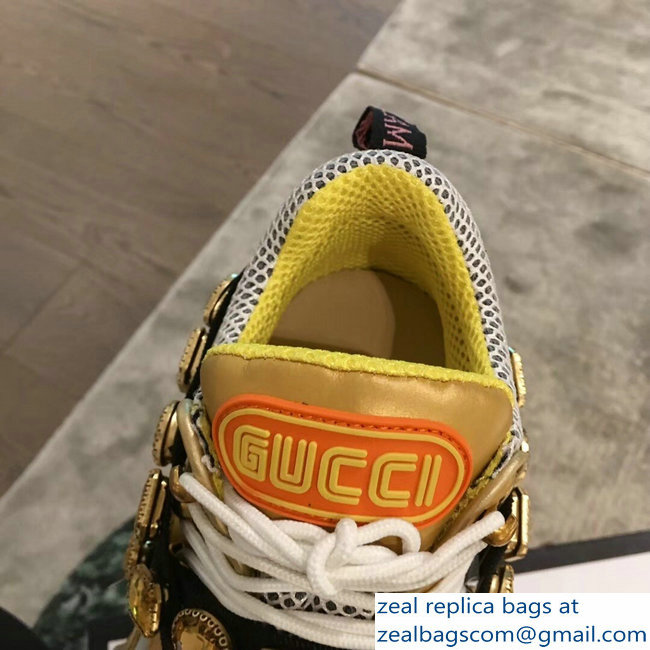 Gucci Flashtrek Sneakers Gold with Removable Crystals 2019 - Click Image to Close