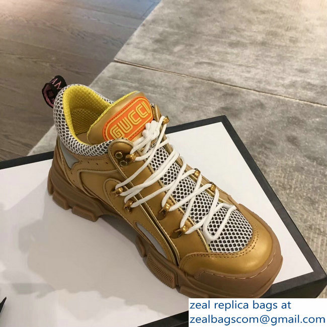 Gucci Flashtrek Sneakers Gold with Removable Crystals 2019 - Click Image to Close