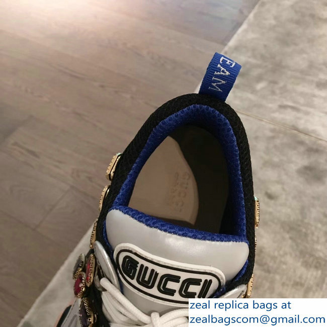 Gucci Flashtrek Sneakers Silver/Blue with Removable Crystals 2019 - Click Image to Close