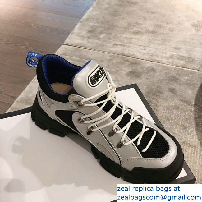 Gucci Flashtrek Sneakers Silver/Blue with Removable Crystals 2019 - Click Image to Close