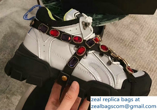 Gucci Flashtrek Sneakers Silver/Green with Removable Crystals 2019 - Click Image to Close