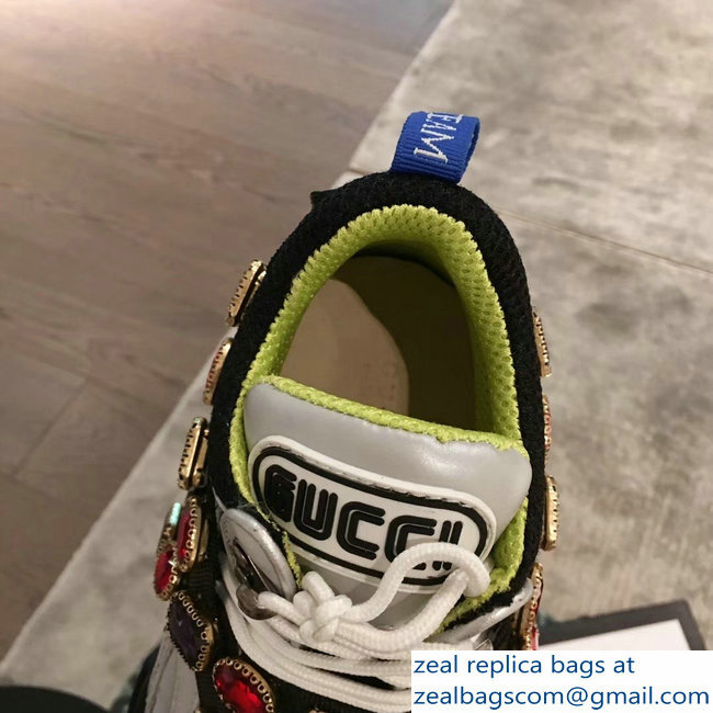 Gucci Flashtrek Sneakers Silver/Green with Removable Crystals 2019 - Click Image to Close