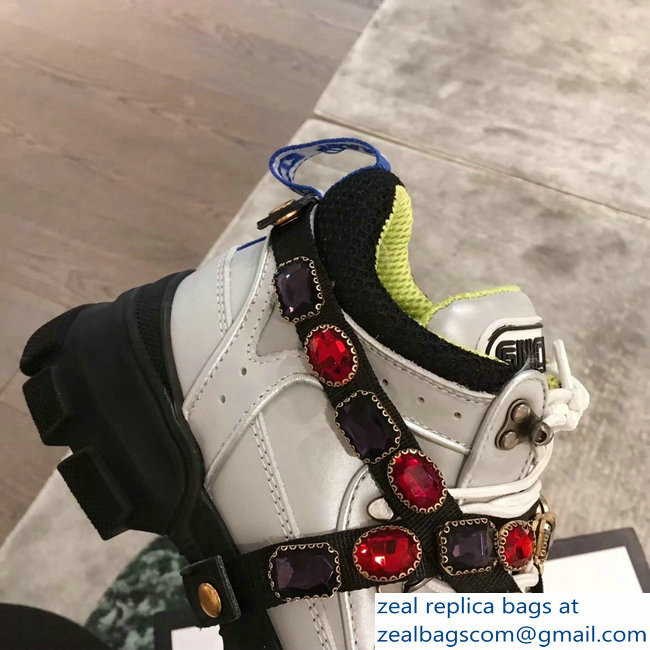Gucci Flashtrek Sneakers Silver/Green with Removable Crystals 2019