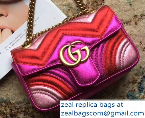 Gucci GG Marmont Matelasse Chevron Shoulder Mini Bag 446744 Metallic Fuchsia 2019 - Click Image to Close