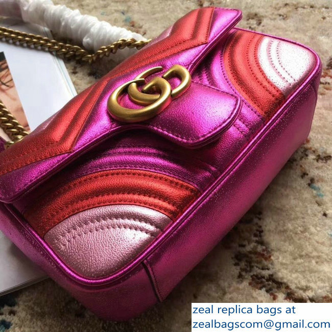 Gucci GG Marmont Matelasse Chevron Shoulder Mini Bag 446744 Metallic Fuchsia 2019