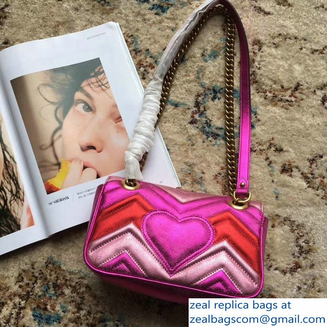 Gucci GG Marmont Matelasse Chevron Shoulder Mini Bag 446744 Metallic Fuchsia 2019 - Click Image to Close