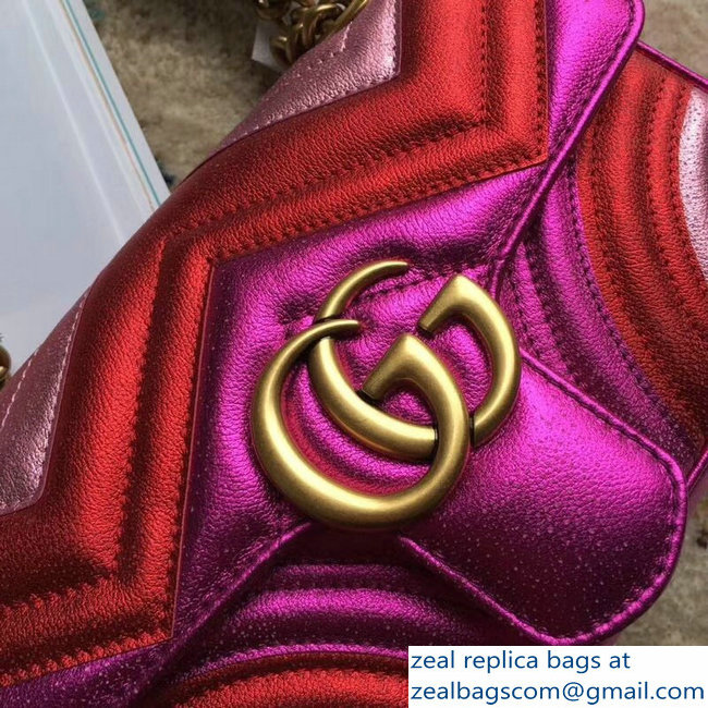 Gucci GG Marmont Matelasse Chevron Shoulder Mini Bag 446744 Metallic Fuchsia 2019