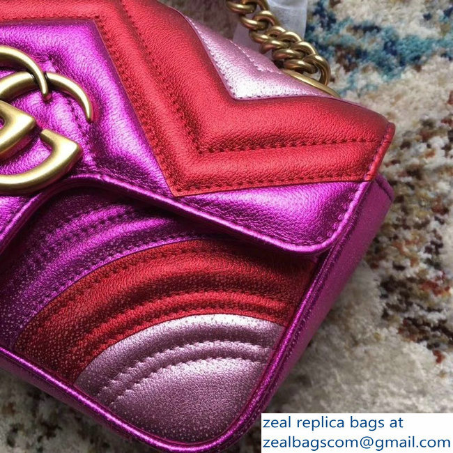 Gucci GG Marmont Matelasse Chevron Shoulder Mini Bag 446744 Metallic Fuchsia 2019 - Click Image to Close