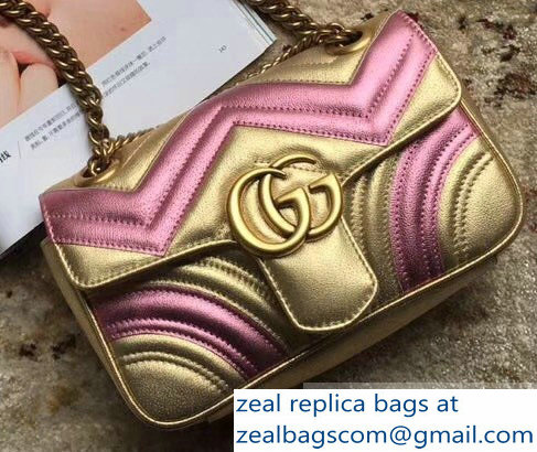 Gucci GG Marmont Matelasse Chevron Shoulder Mini Bag 446744 Metallic Gold 2019 - Click Image to Close